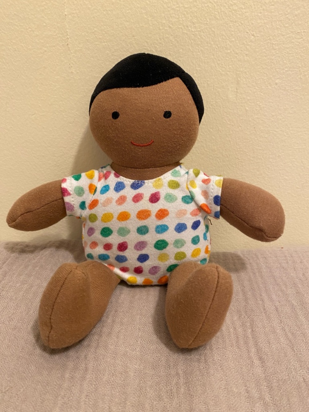 LOVEVERY Plush Multicolor Polka Dot Shirt Baby Doll - Brown Skin